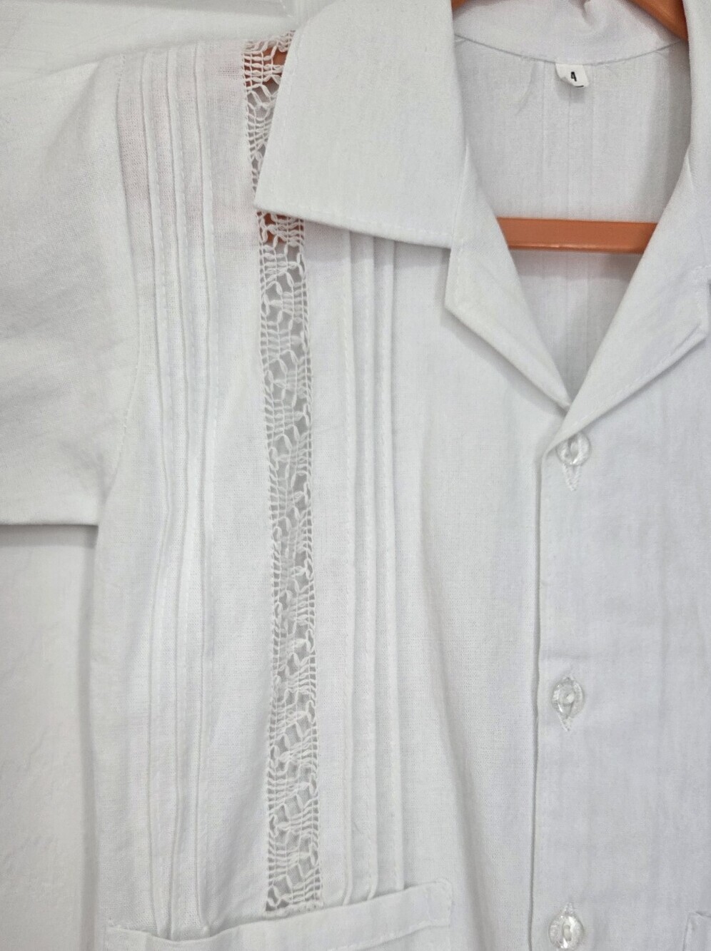 Handmade Boys White Guayabera Shirt Short Sleeve Pleated Embroidered Size 4 - Picture 2 of 5